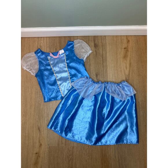 Disney Cinderella Girls 4/6 2 Piece Dress Up Costume Blue Sequence Skirt - Picture 1 of 6